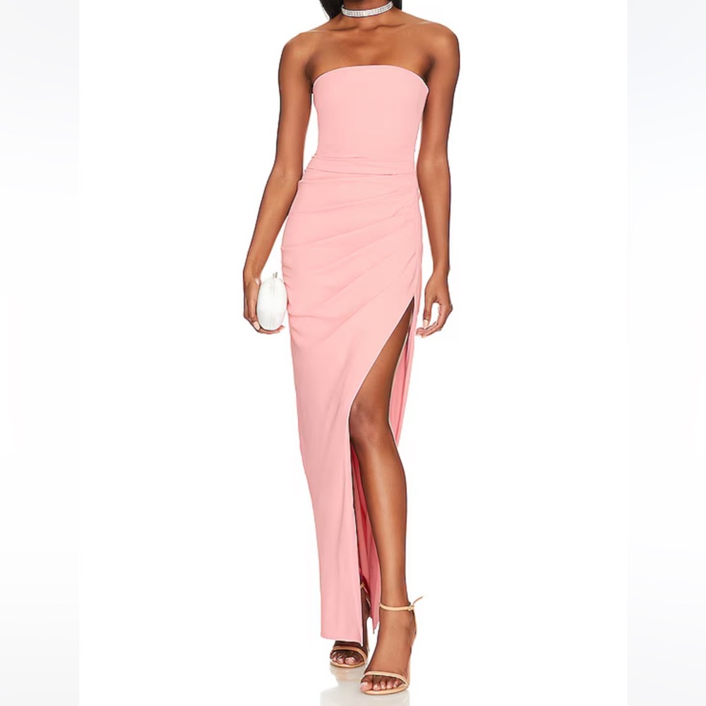 Lovers + Friends Pink Strapless Bodycon Dress with Ruched Slit